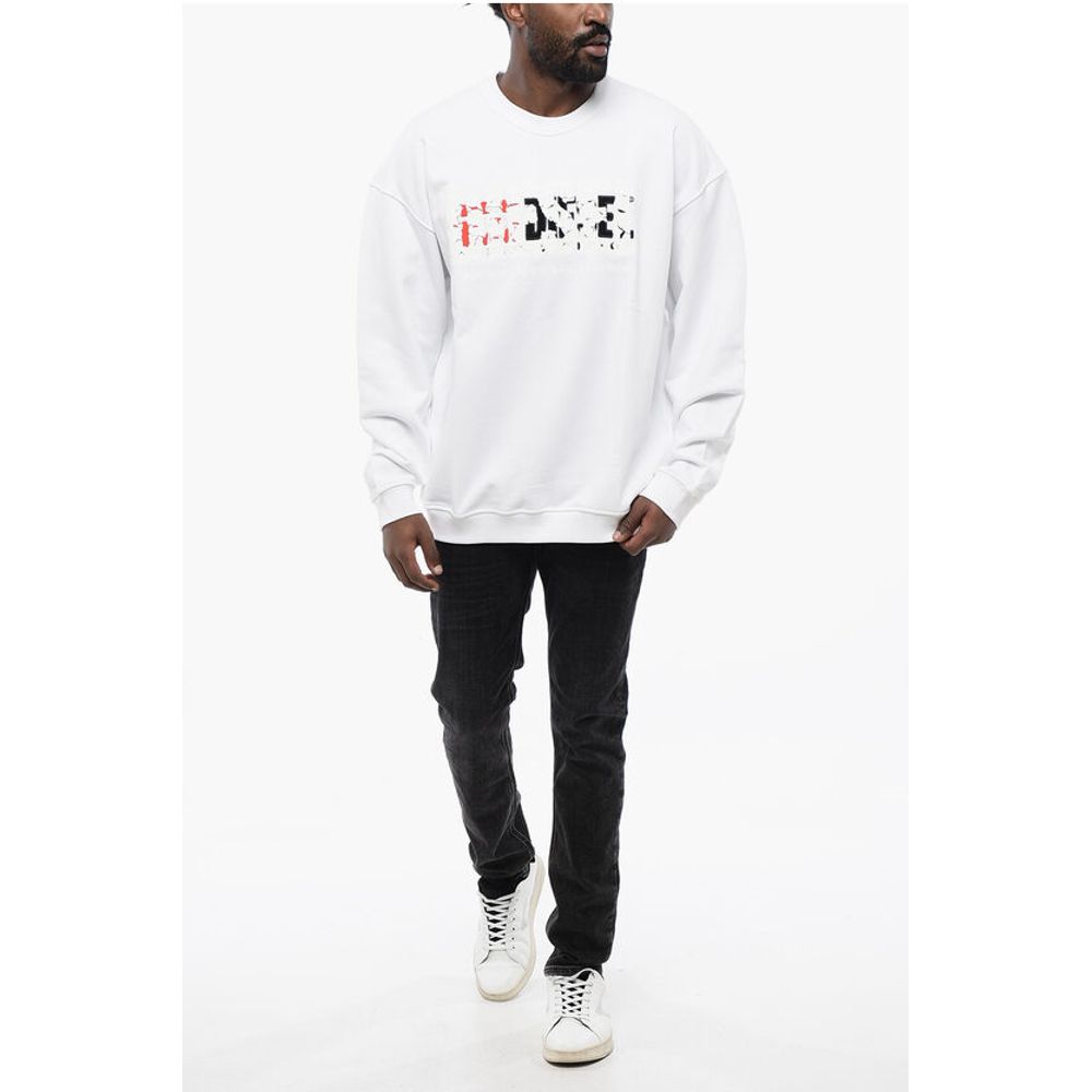 Solid Color S-NABEL-M Crew-neck Sweatshirt with Cracked Effe