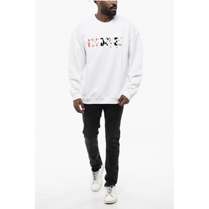 Solid Color S-NABEL-M Crew-neck Sweatshirt with Cracked Effe