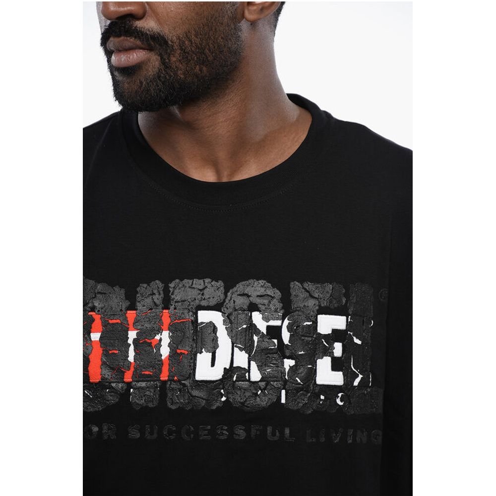 Solid Color T-NABEL-M1 Crew-neck T-Shirt with Cracked Effect