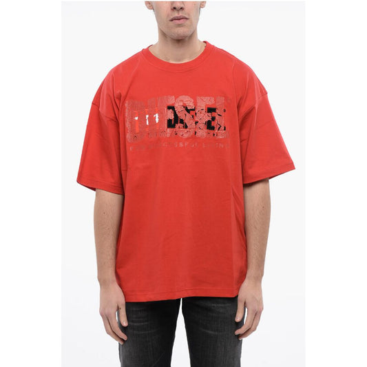 RED TAG Solid Color T-NABEL-M1 Crew-neck T-Shirt with Cracke