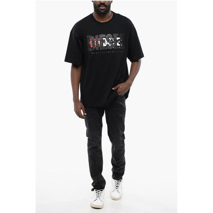 Solid Color T-NABEL-M1 Crew-neck T-Shirt with Cracked Effect