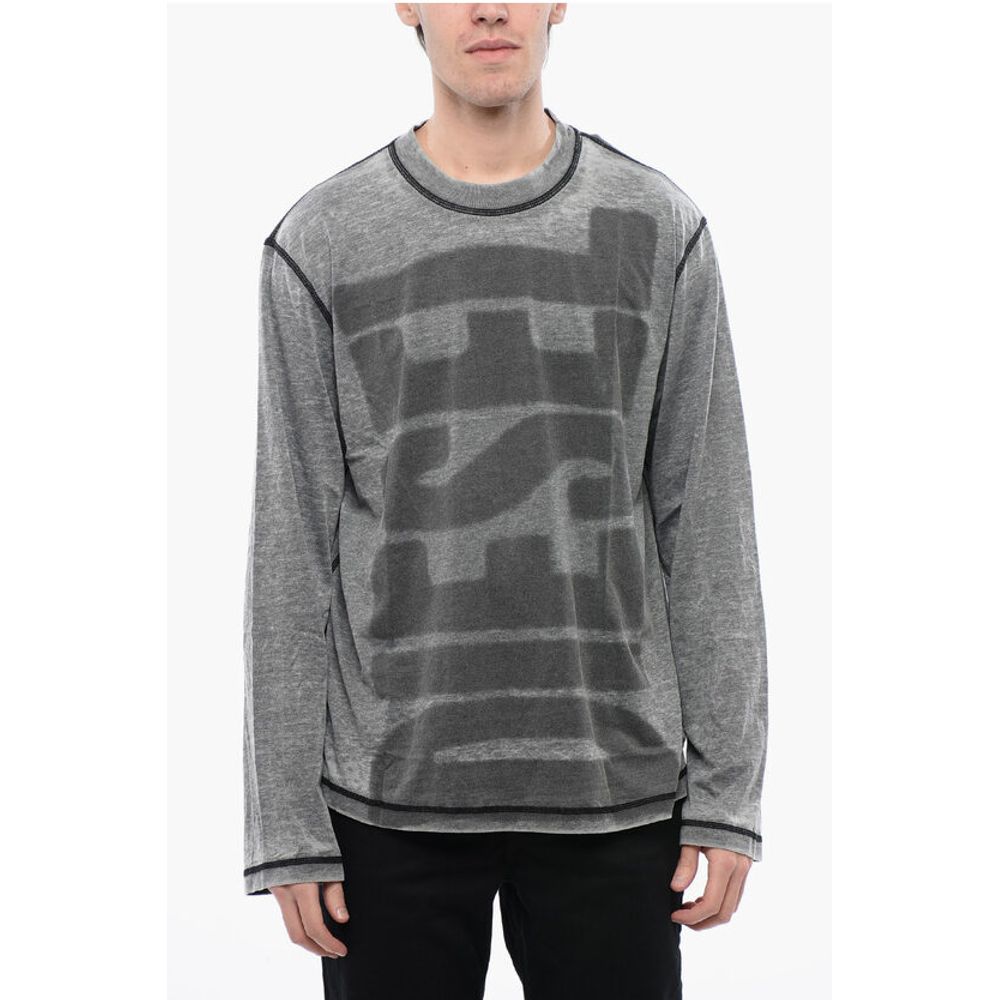 RED TAG Burn-Out Wash Long Sleeved T-CRANE-LS-L1 Crew-neck T