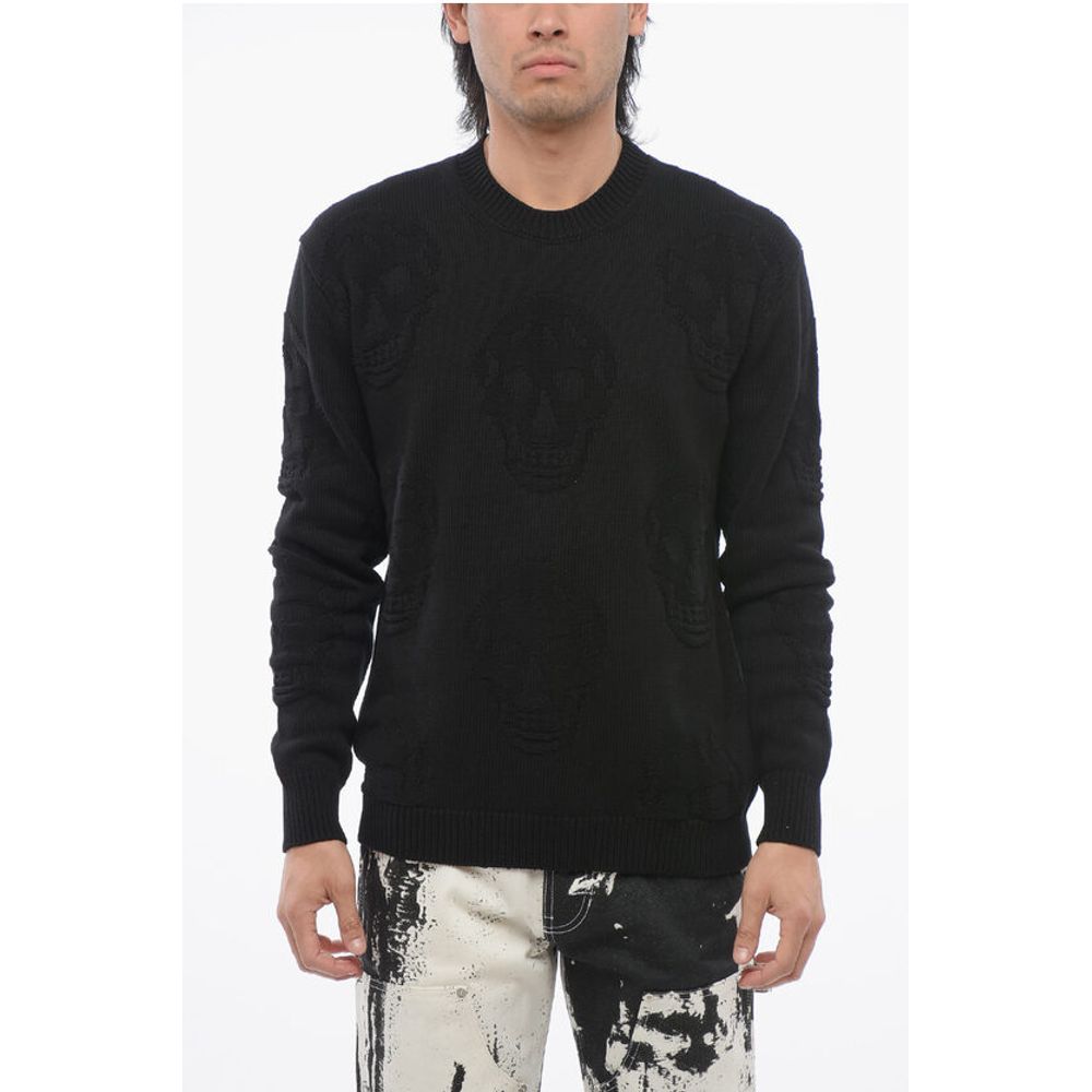 Crew Neck SKULL Jacquard Cotton Sweater