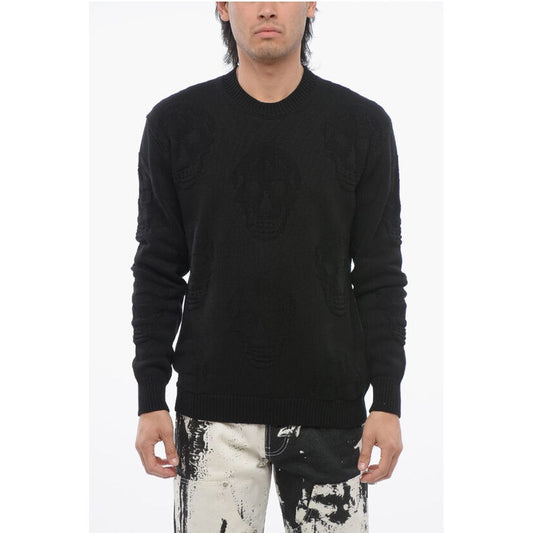 Crew Neck SKULL Jacquard Cotton Sweater