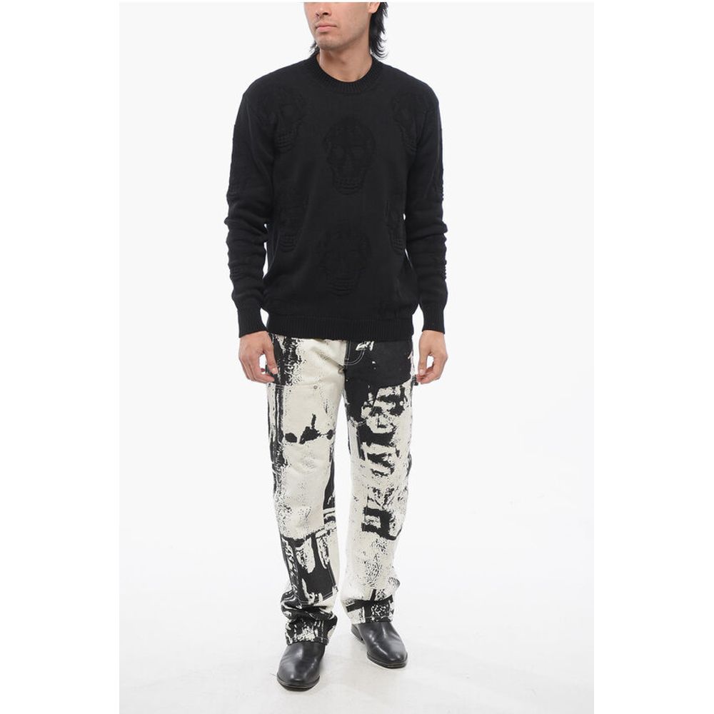 Crew Neck SKULL Jacquard Cotton Sweater