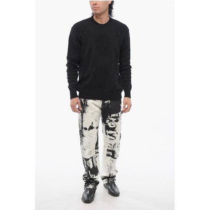 Crew Neck SKULL Jacquard Cotton Sweater