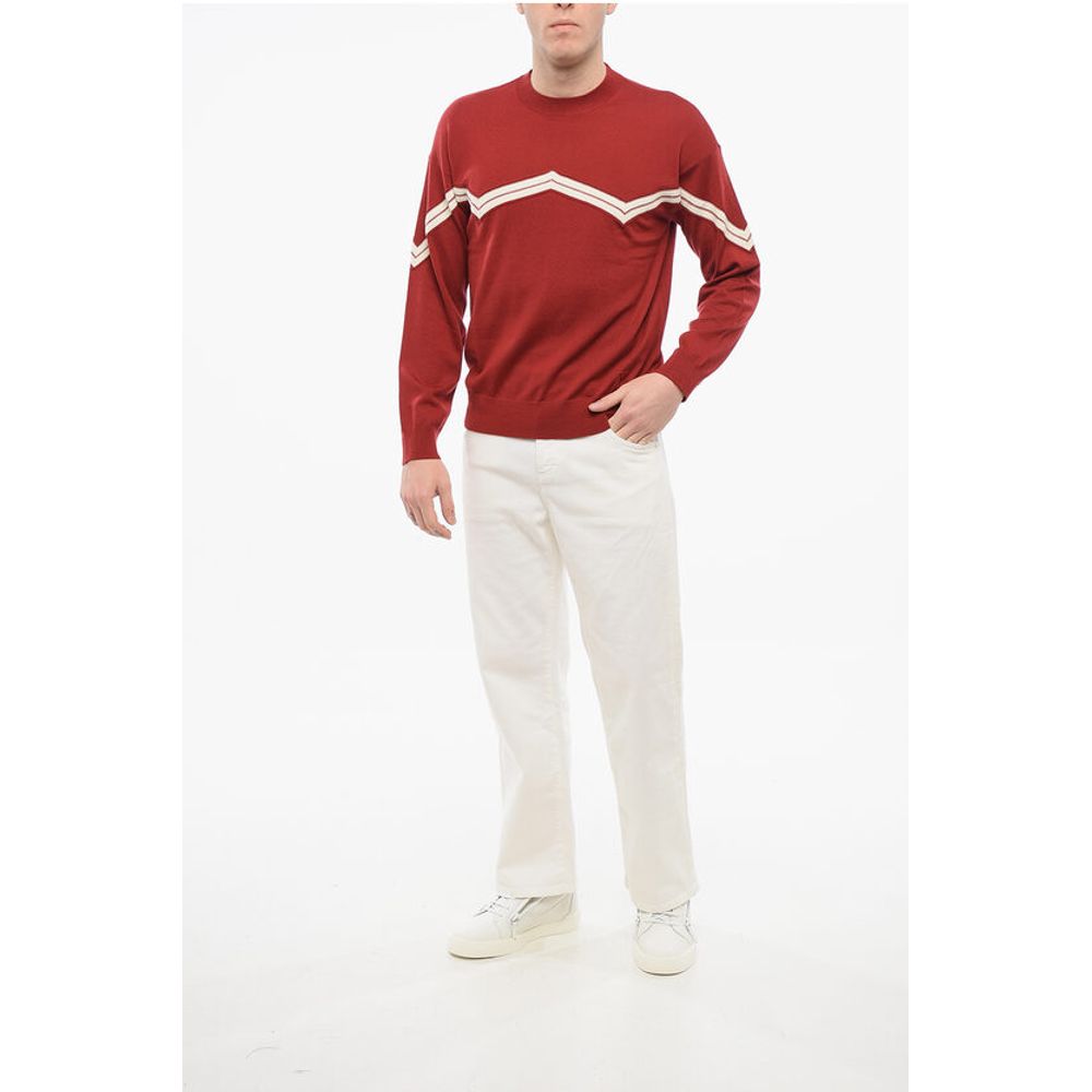 EMPORIO Virgin Wool Sweater with Herringbone Embroidery