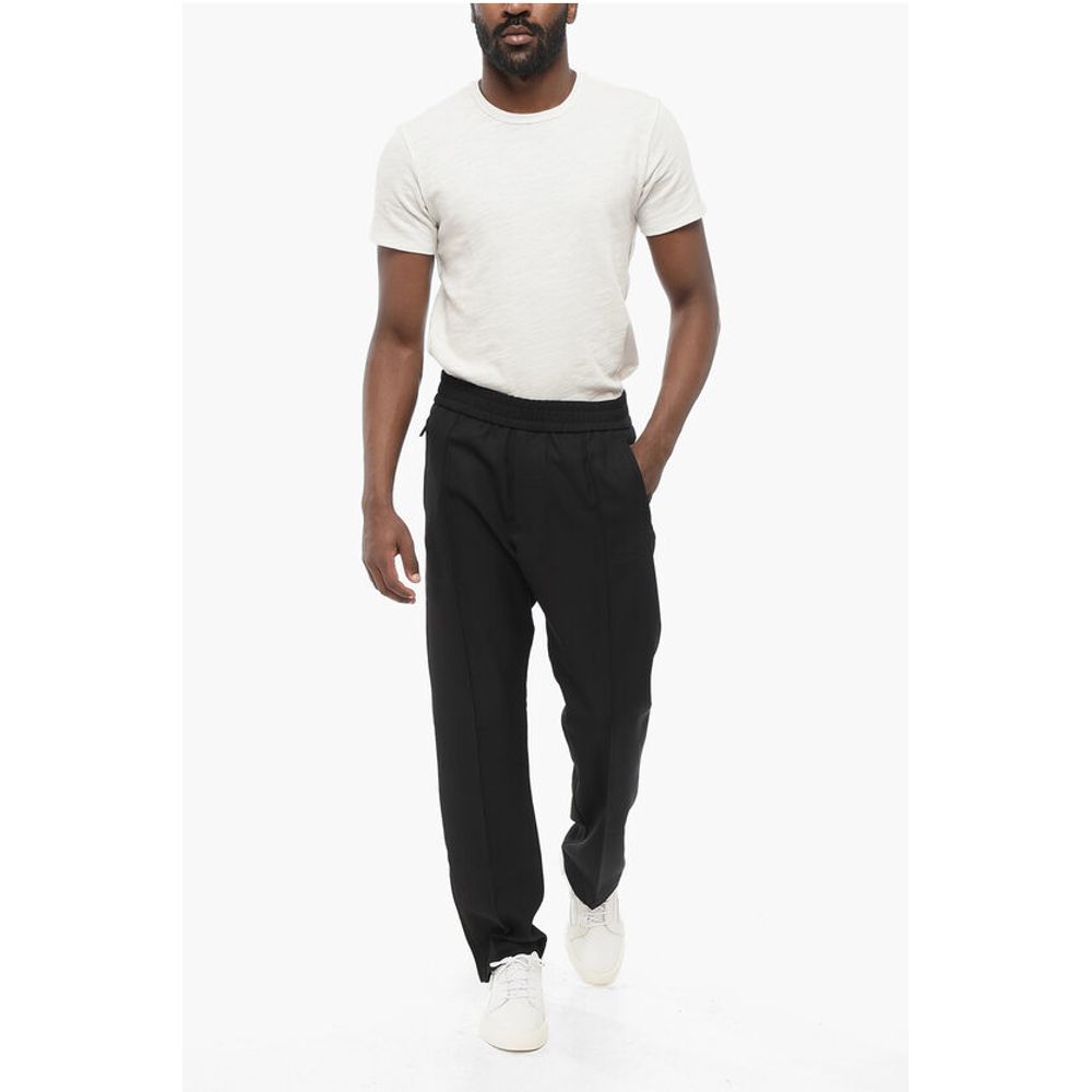 EMPORIO Single-pleated Virgin Wool Pants with Elastic Waistb