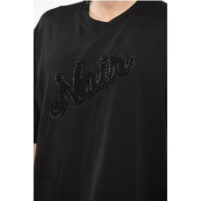 EMPORIO Cotton Blend NOIR T-Shirt with Beaded Embroidery