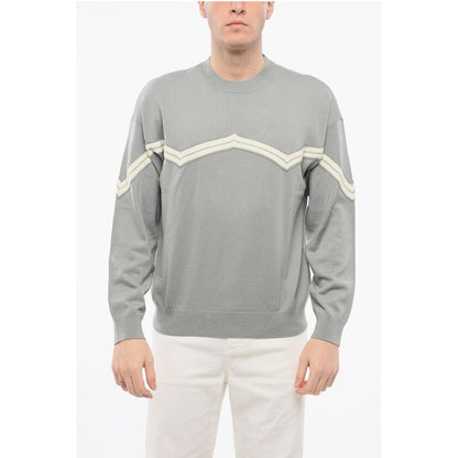 EMPORIO Virgin Wool Sweater with Herringbone Embroidery