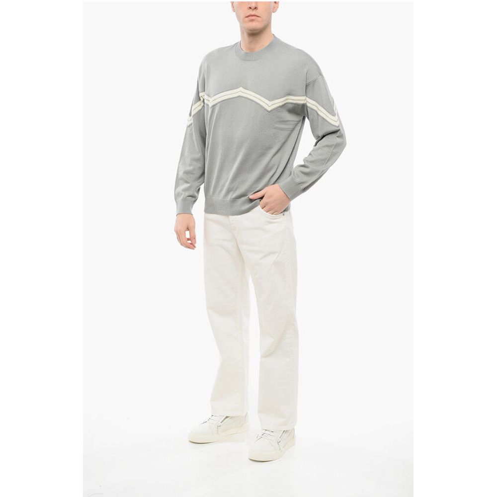 EMPORIO Virgin Wool Sweater with Herringbone Embroidery