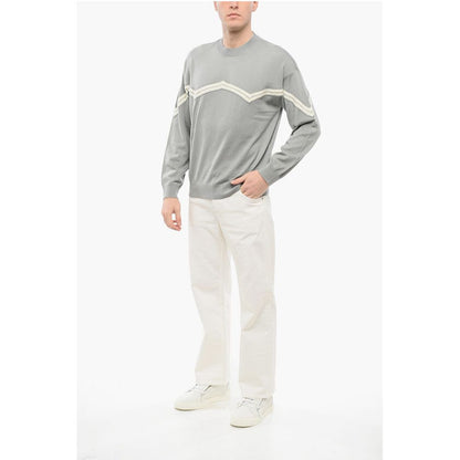 EMPORIO Virgin Wool Sweater with Herringbone Embroidery