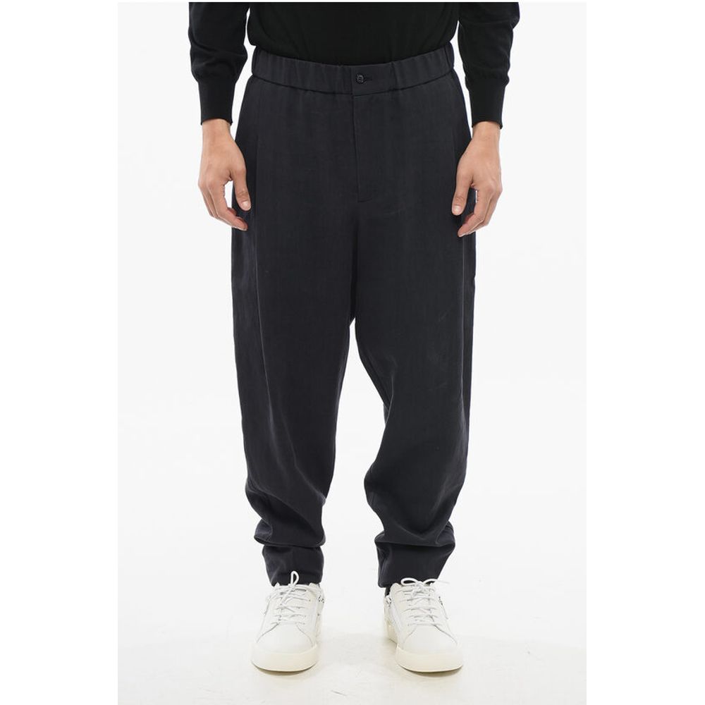 GIORGIO Single-pleated Pure Linen Pants with Elastic Waistba