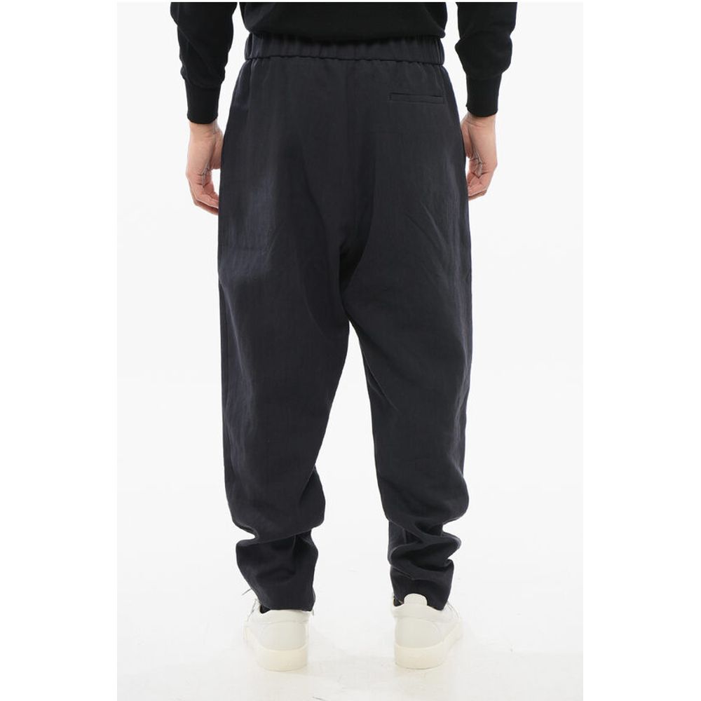 GIORGIO Single-pleated Pure Linen Pants with Elastic Waistba