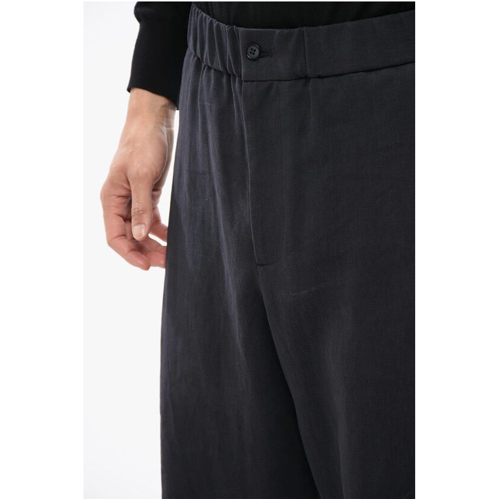 GIORGIO Single-pleated Pure Linen Pants with Elastic Waistba