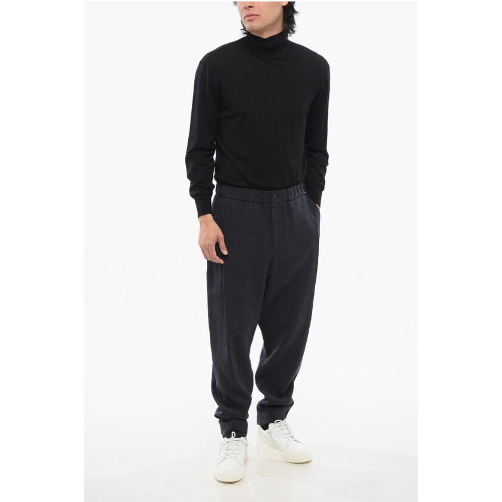 GIORGIO Single-pleated Pure Linen Pants with Elastic Waistba