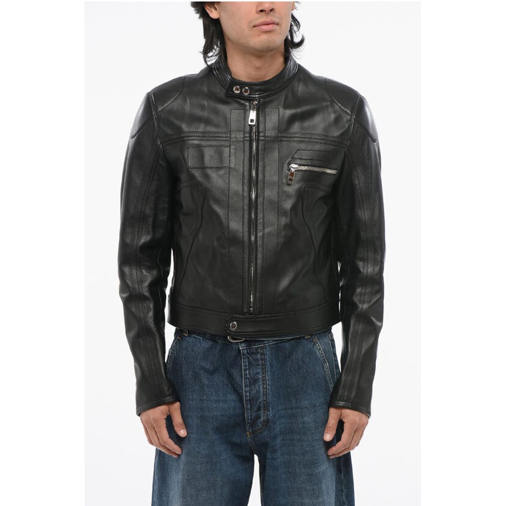 Leather Jacket with Zipped Sleeves