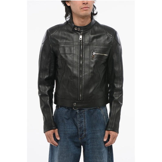 Leather Jacket with Zipped Sleeves