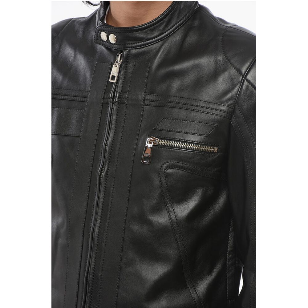 Leather Jacket with Zipped Sleeves