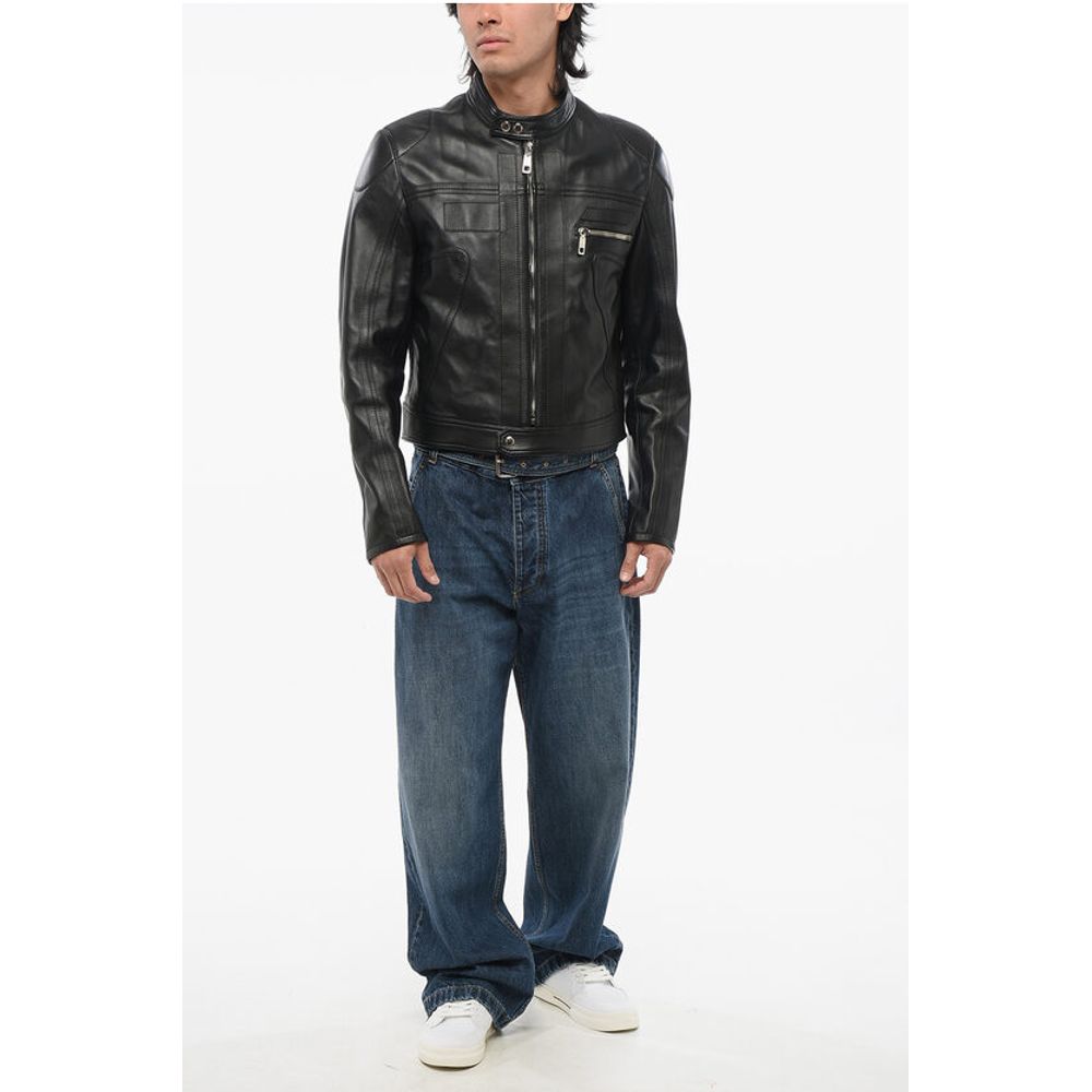 Leather Jacket with Zipped Sleeves