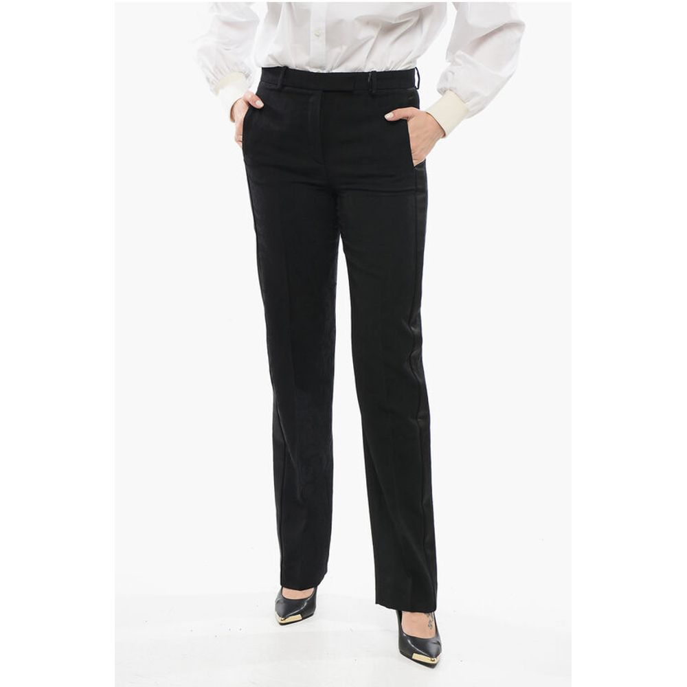Jacquard Wool Pants with Satin Side Bands