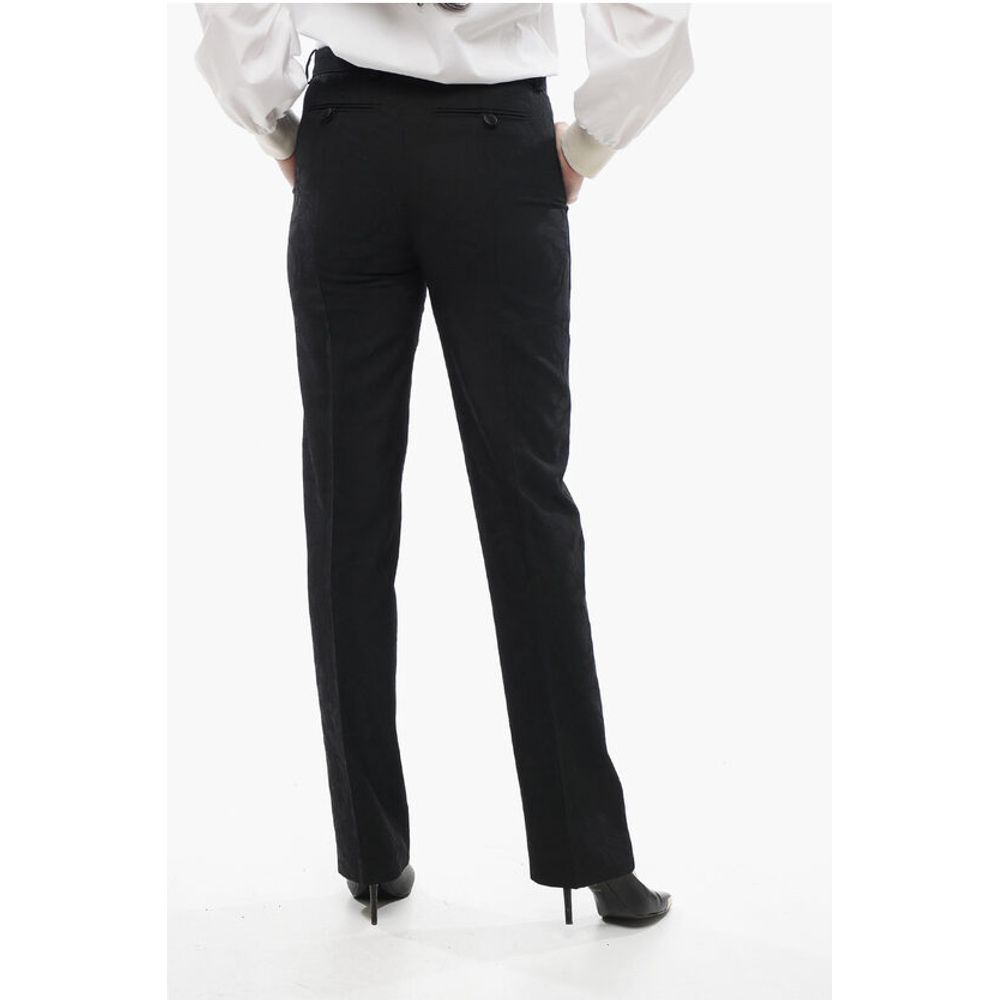 Jacquard Wool Pants with Satin Side Bands