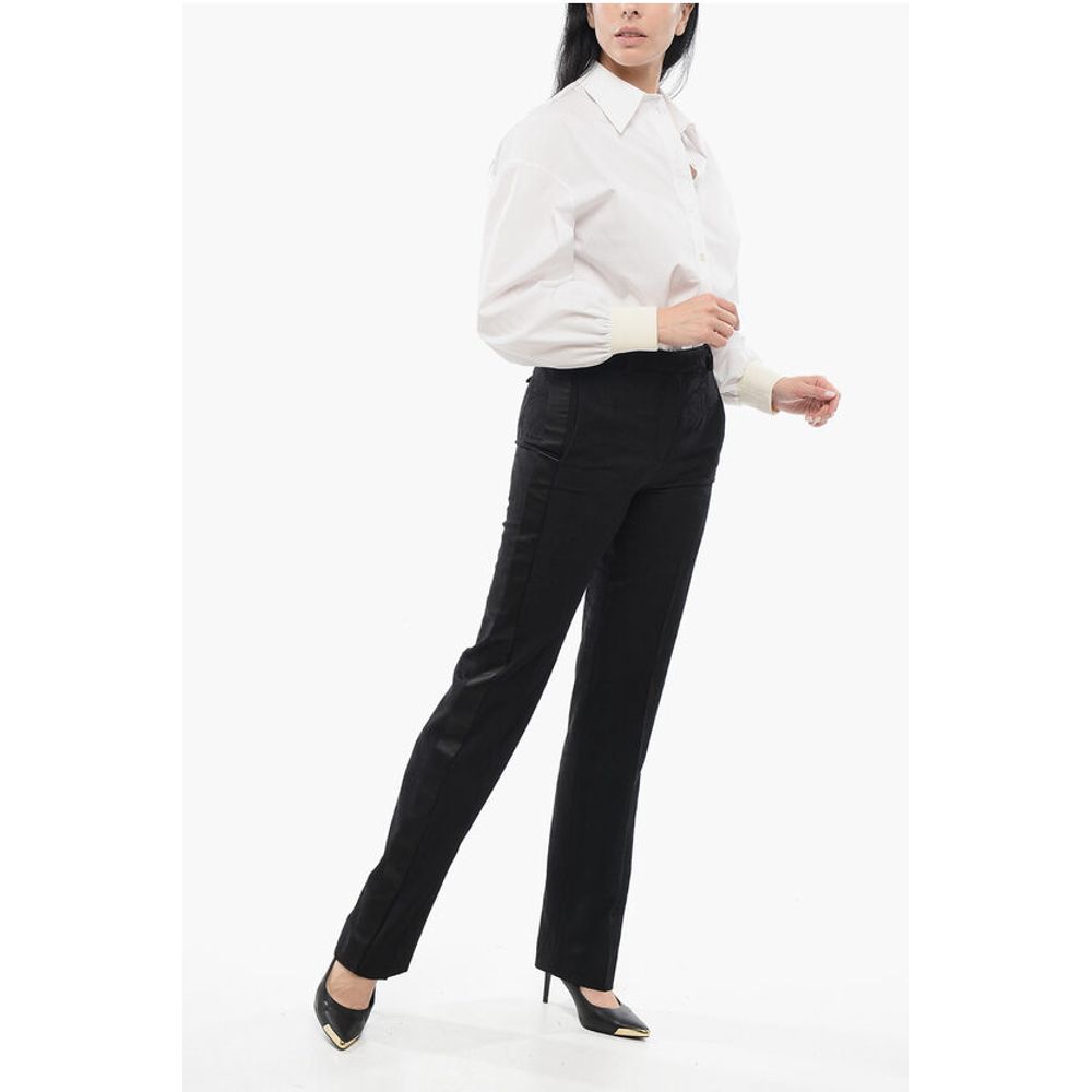 Jacquard Wool Pants with Satin Side Bands