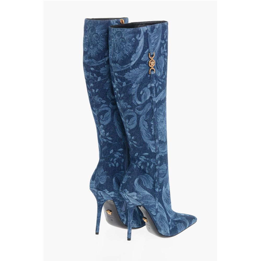 Denim LA GRECA Under the Knee Boots with Stiletto Heel 11cm