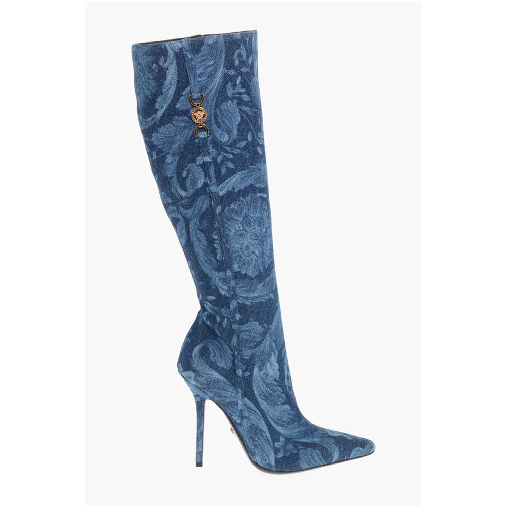 Denim LA GRECA Under the Knee Boots with Stiletto Heel 11cm