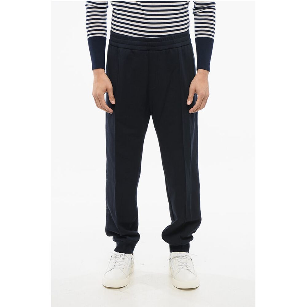 Front Pleated Cotton Sweatpants with Embroidered Logo
