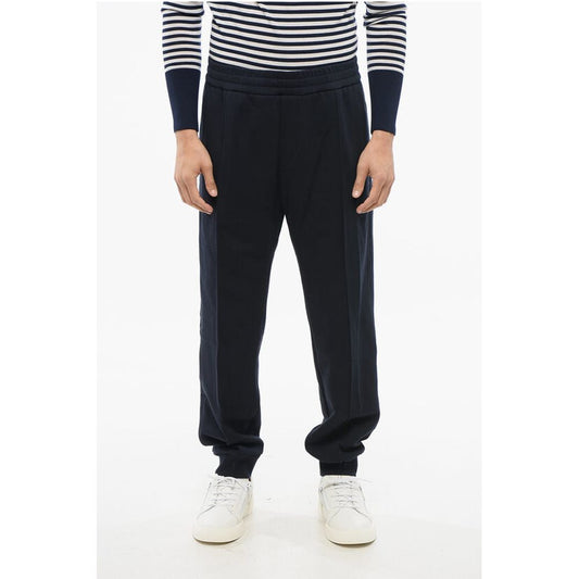 Front Pleated Cotton Sweatpants with Embroidered Logo
