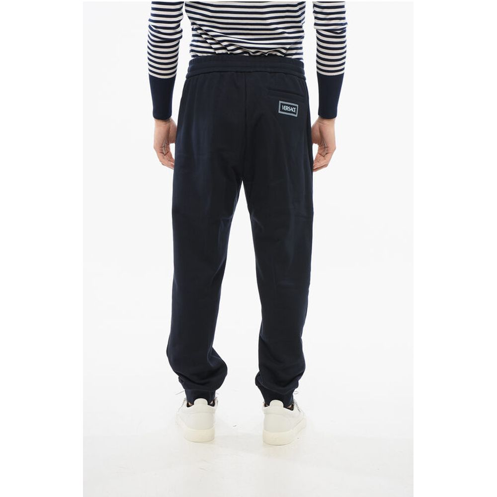 Front Pleated Cotton Sweatpants with Embroidered Logo