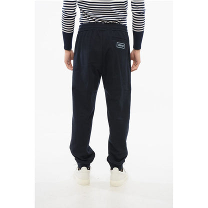 Front Pleated Cotton Sweatpants with Embroidered Logo