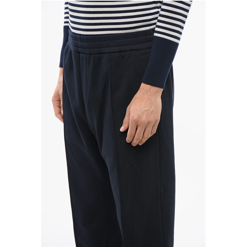 Front Pleated Cotton Sweatpants with Embroidered Logo