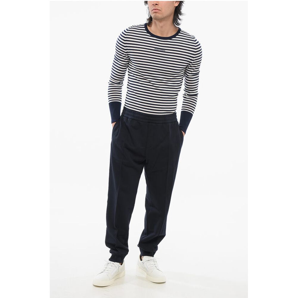 Front Pleated Cotton Sweatpants with Embroidered Logo