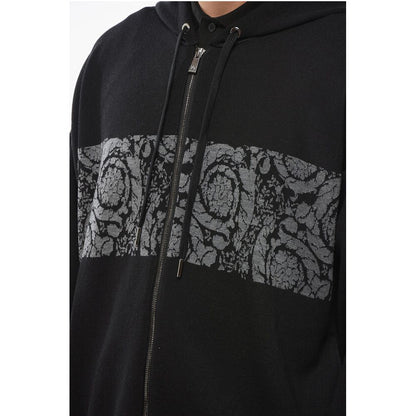 Zip-up Barocco Patterned Pullover with Hood
