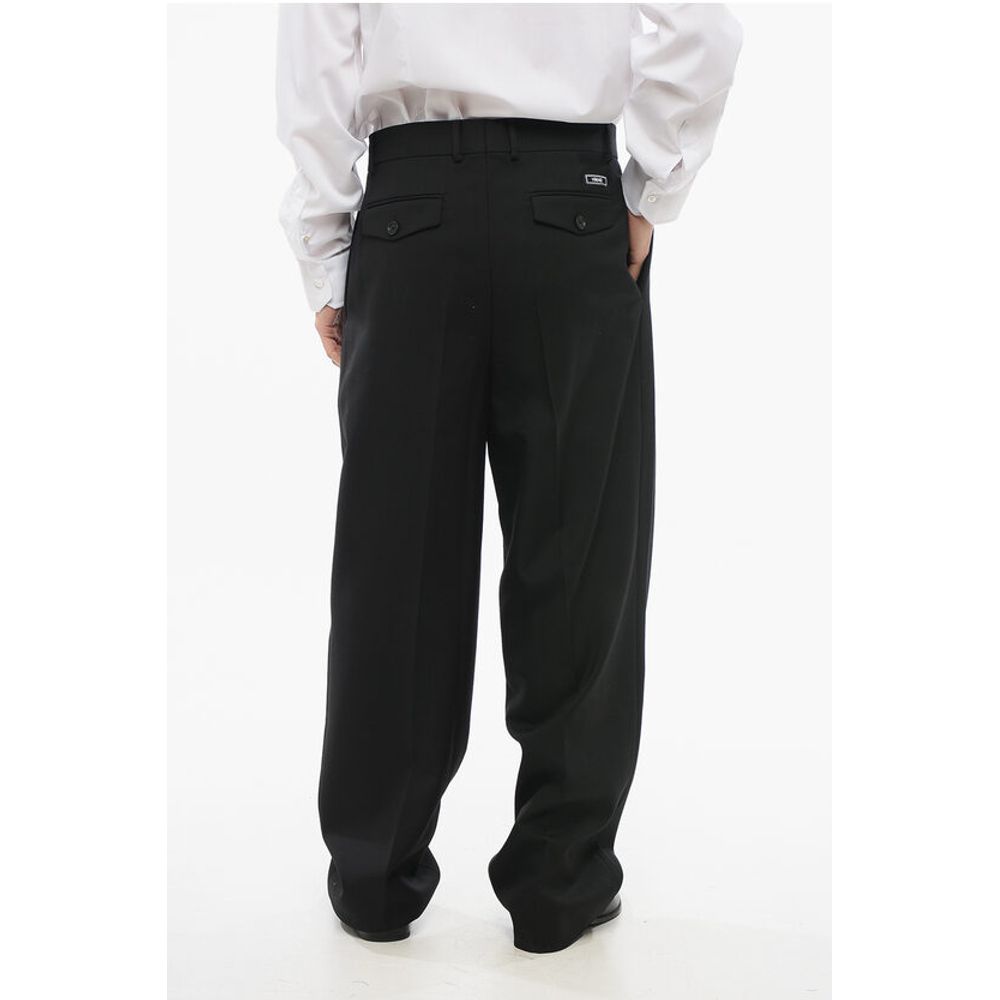 Double-pleated Virgin Wool Pants with Belt Loops