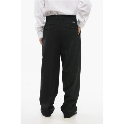Double-pleated Virgin Wool Pants with Belt Loops