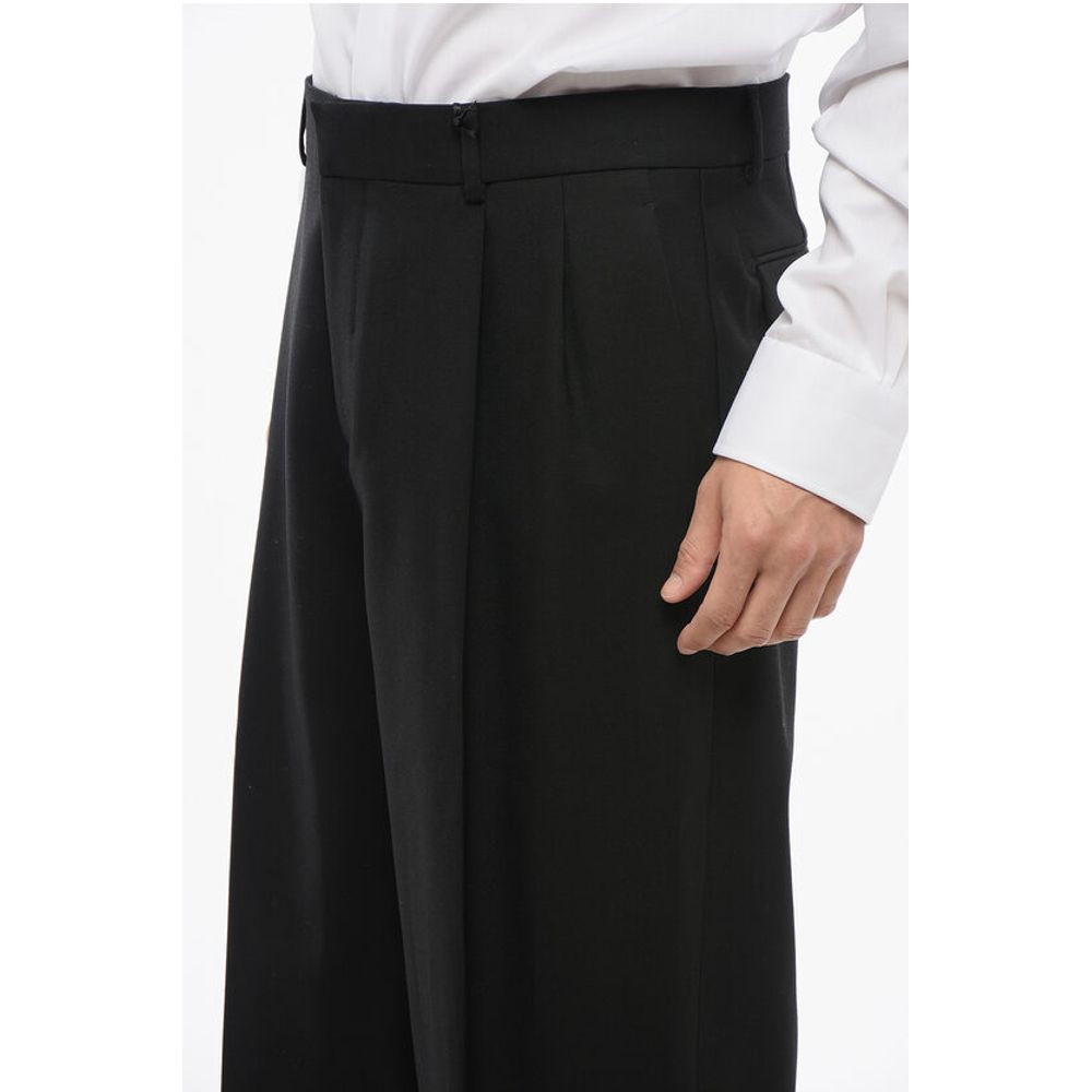 Double-pleated Virgin Wool Pants with Belt Loops