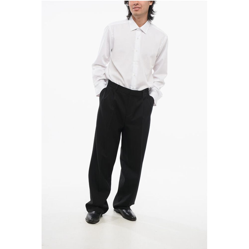 Double-pleated Virgin Wool Pants with Belt Loops