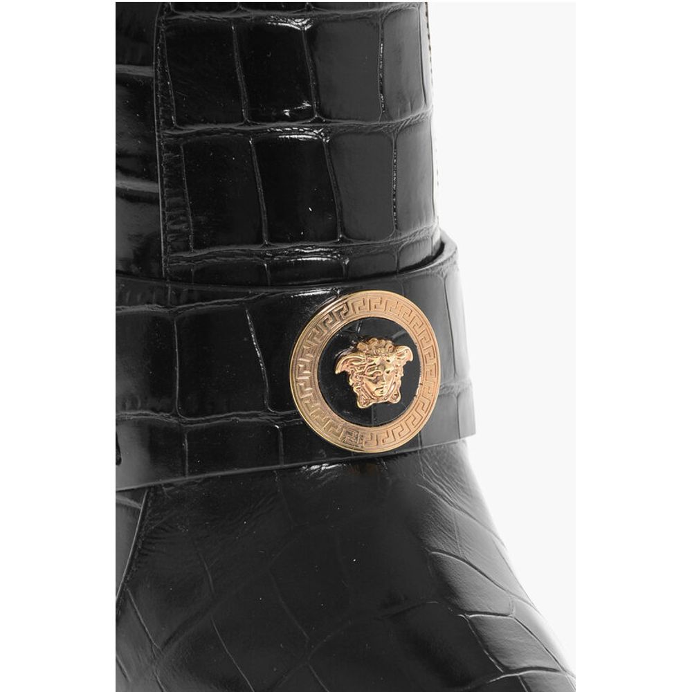 Crocodile Effect Printed Leather Under the Knee Boots 11cm