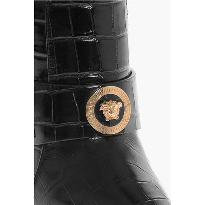 Crocodile Effect Printed Leather Under the Knee Boots 11cm