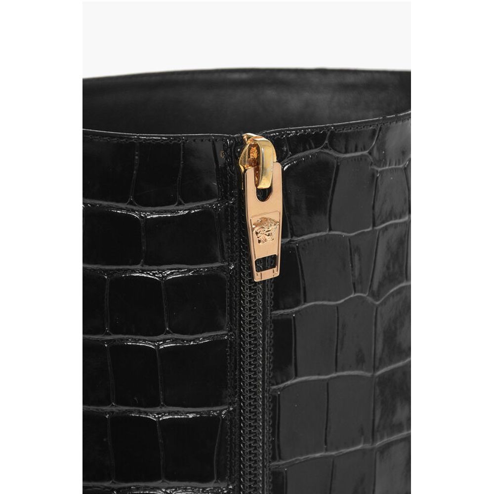 Crocodile Effect Printed Leather Under the Knee Boots 11cm
