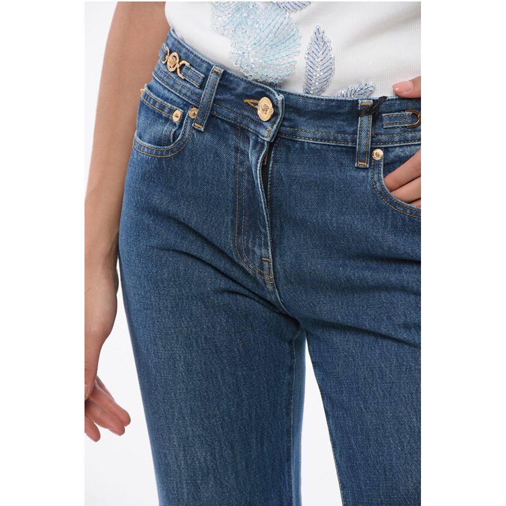 Dark Washed Bootcut Denims with Logoed Morsets 32cm
