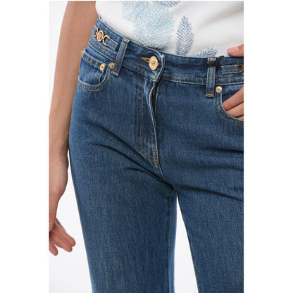 Dark Washed Bootcut Denims with Logoed Morsets 32cm