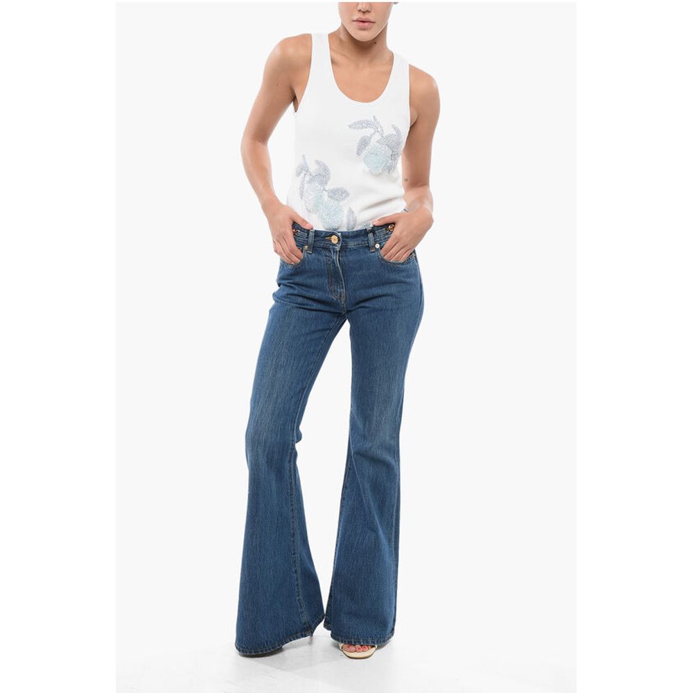 Dark Washed Bootcut Denims with Logoed Morsets 32cm