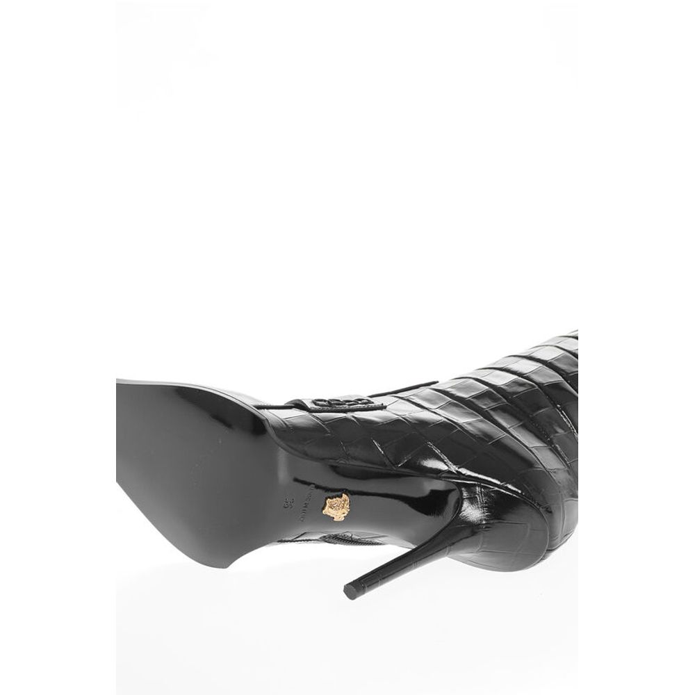 Crocodile Effect Printed Leather Under the Knee Boots 11cm