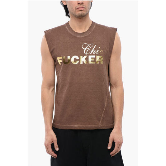 Metallic Effect Print FUCKER Sleeveless T-Shirt
