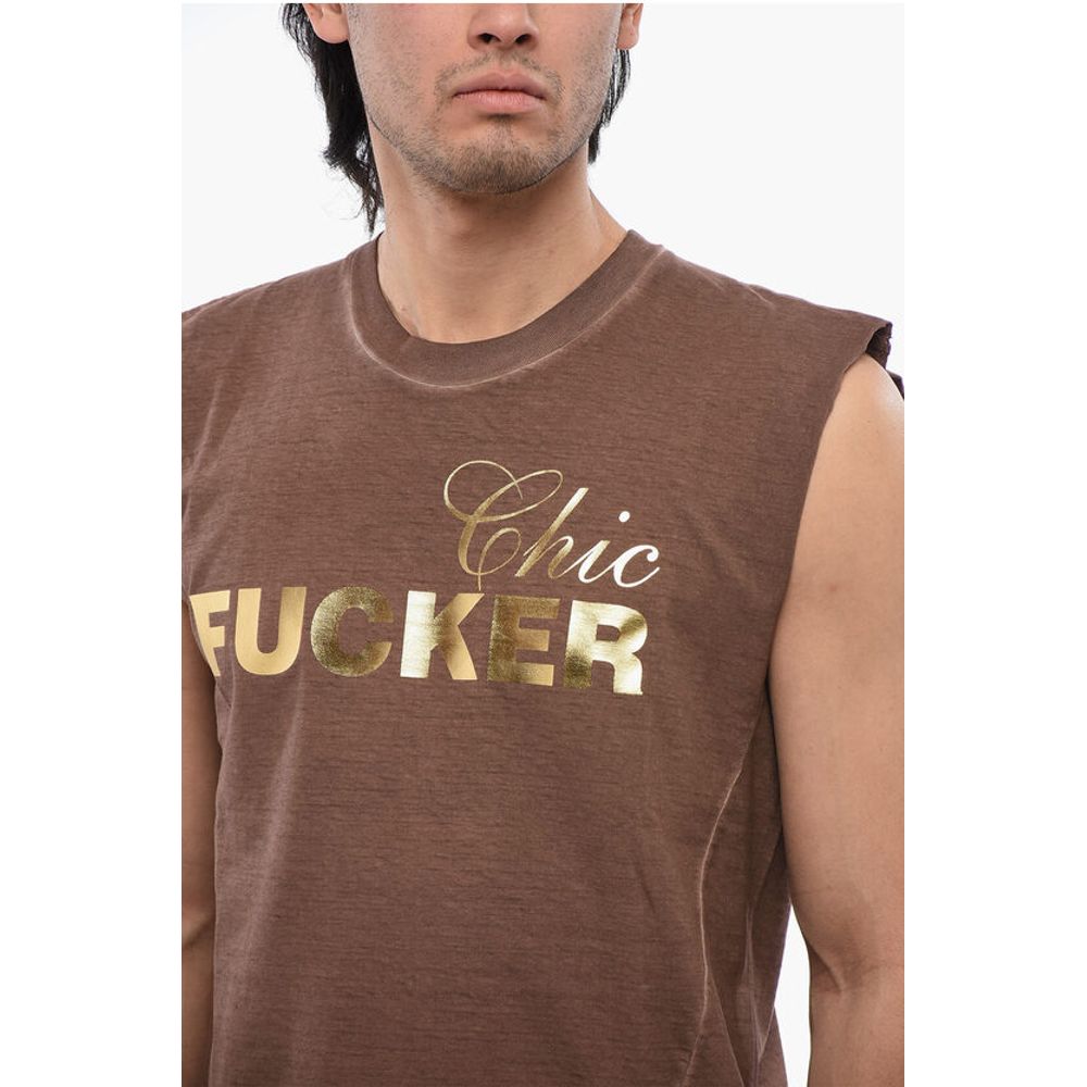 Metallic Effect Print FUCKER Sleeveless T-Shirt