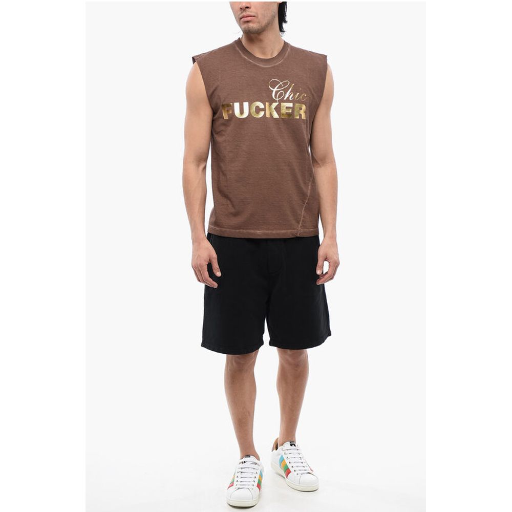 Metallic Effect Print FUCKER Sleeveless T-Shirt
